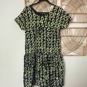 Black Mini Dress with Lime Green Circle Print